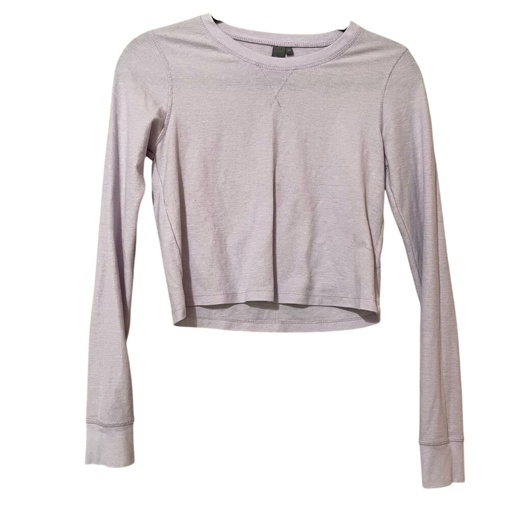 Sweaty Betty Waffle Knit Lavender Long Sleeve Crop Top Womens XS Purple Athletic